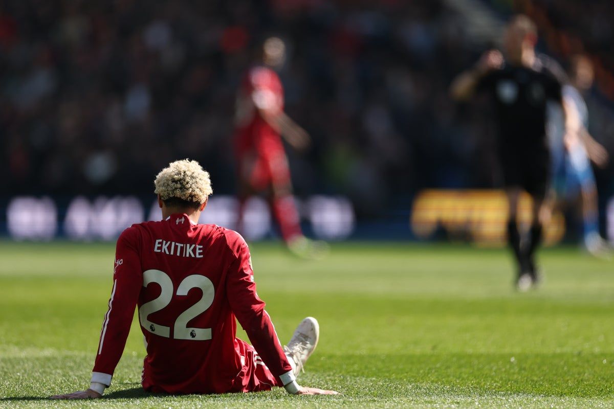 Hugo Ekitike suffers thigh injury in opening minutes as Liverpool's injury woes deepen against Brighton
