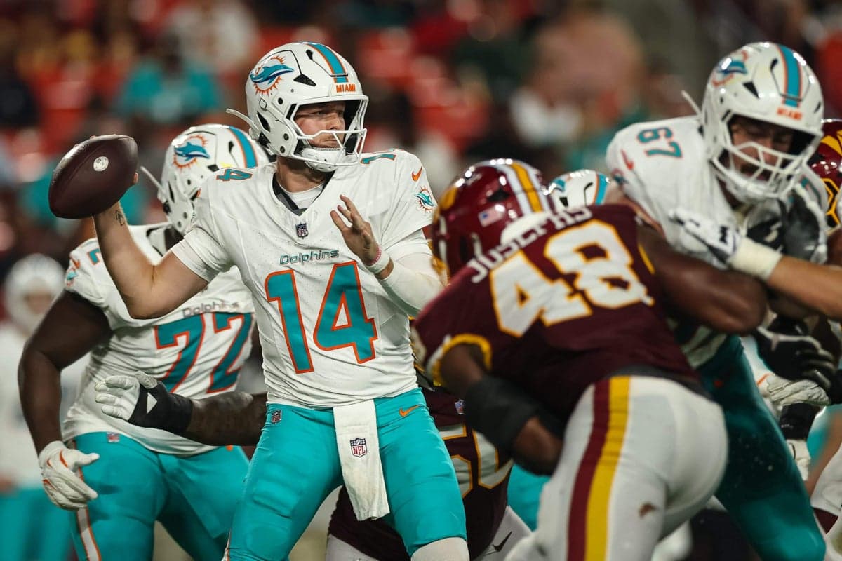 The Miami Dolphins trade quarterback Quinn Ewers to the Jacksonville Jaguars in a draft pick swap.