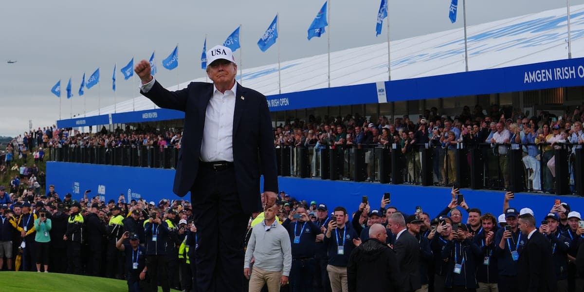 Donald Trump lifts unfair tariffs on Irish whiskey during the Irish Open event.